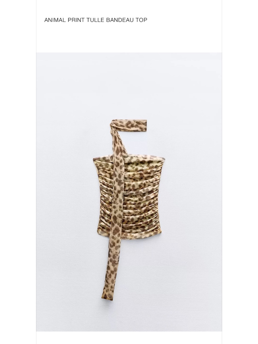 Zara Animal Print Tulle Bandeau Top in Beige/Brown